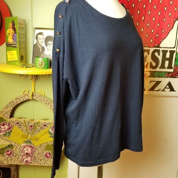 Ralph Lauren Navy Blue Button Accent T Lrg - Picture 1 of 8